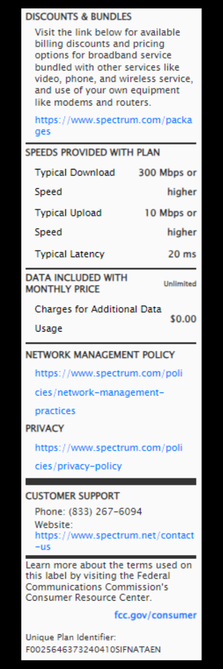 Understanding Spectrum Broadband Label